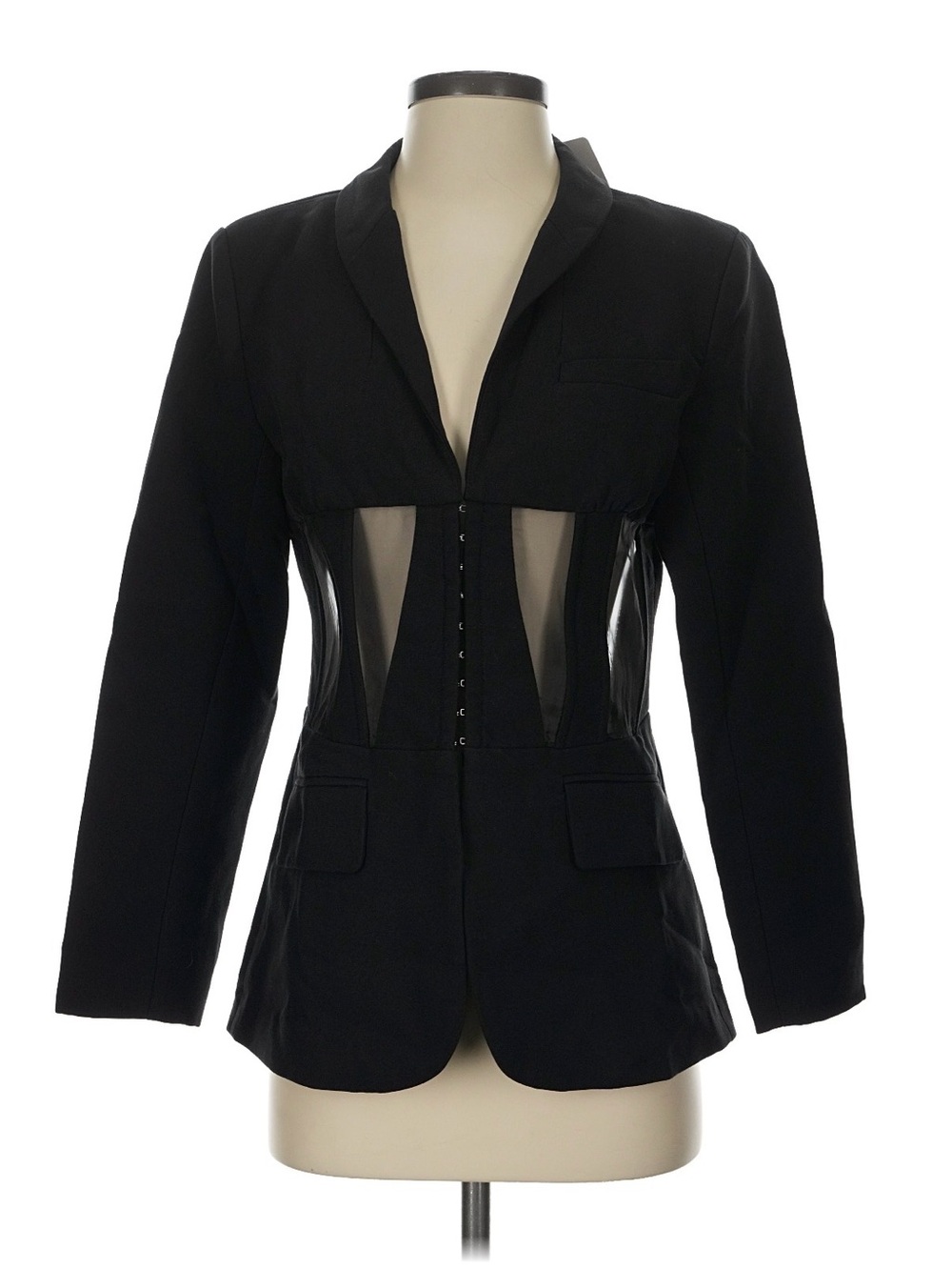 Women's Black Sheer-Panel Tailored Blazer